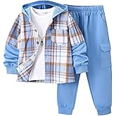 Jolyshlid Boys 2 Pieces Sweatsuit Flannel Plaid Shirt Tops Hoodies Cargo Sweat Pants Clothing Set 3-14Y