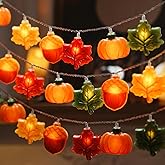 LOLStar Fall Decor Lights, 9.8FT 20 LED Thanksgiving String Lights, Battery Operated (Not Included) with Timer Function and 8 Flash Modes, Pumpkin, Maple Leaf, Acorn Light for Autumn Home Indoor Decor