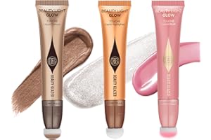 BEAUTY GLAZED Liquid Contour Beauty Wand, Highlighter and Bronzer Stick with Cushion Applicator Attached Easy to Blend, Lightweight Silky Cream Contour Face Illuminator Makeup Stick (Contour+Highlighter+Blush)