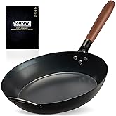 YOSUKATA 11.8" Carbon Steel Frying Pan – Non-Toxic Pre-Seasoned Skillet with Removable Wooden Handle – Coating-Free Wok-Style Pan for Gas, Induction, Electric, Oven & Grill BBQ