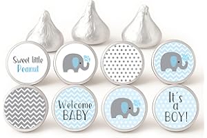 Baby Boy Elephant Labels for HERSHEY’S KISSES Chocolates by Adore By Nat - Baby Shower Candy Stickers - Set of 240