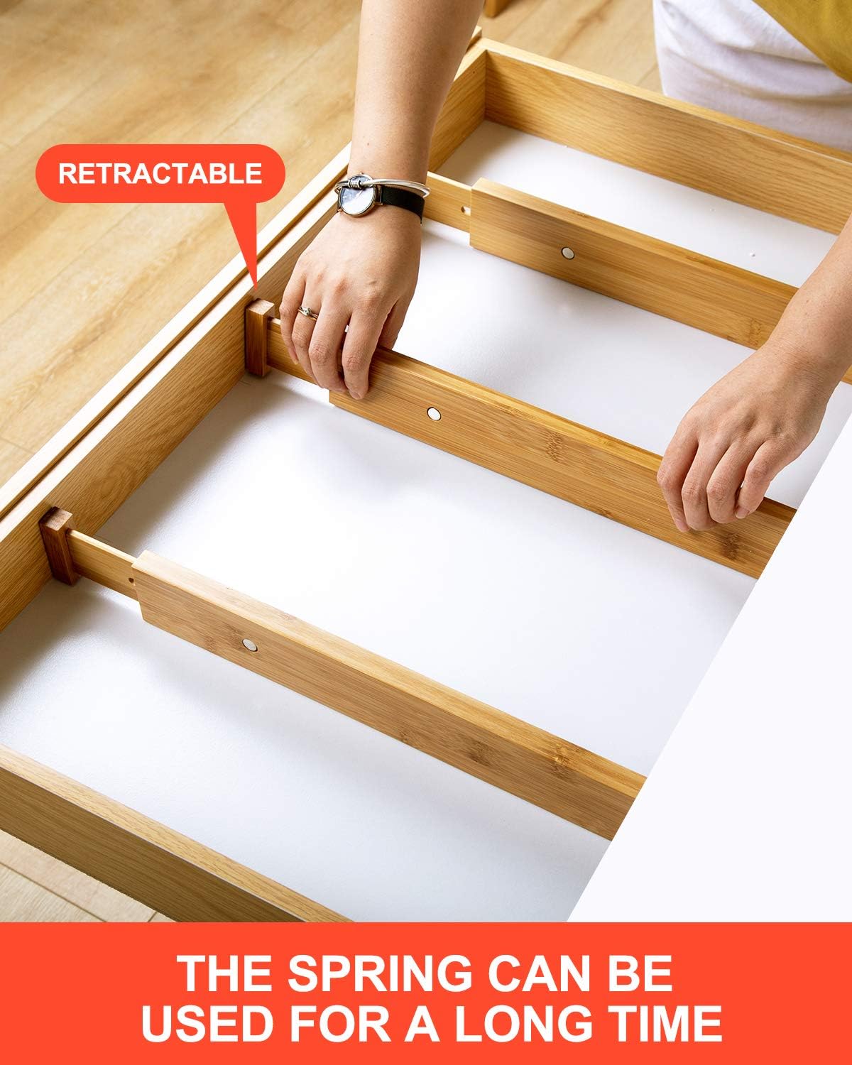 Drawer Dividers Bamboo Organizer Kitchen Clothes Utensils Spring Adjustable Expandable Storage Separators for Bedroom Bathroom Office Set of 4 Pack: Home Improvement