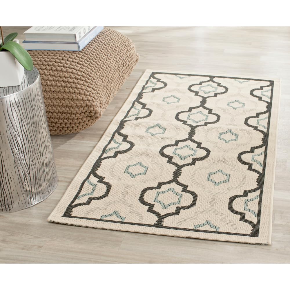 Safavieh Contemporary Indoor/Outdoor Woven Rectangle Area Rug, Courtyard Collection, CY7938, in Beige / Black, 79 X 152 cm for Garden, Patio or Any Outdoor Space