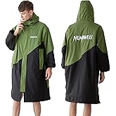 NUMWELL Warm Waterproof Swim Parka for Men Women, Oversized Hooded Changing Robe, Plush Fleece Winter Poncho for Water Sports
