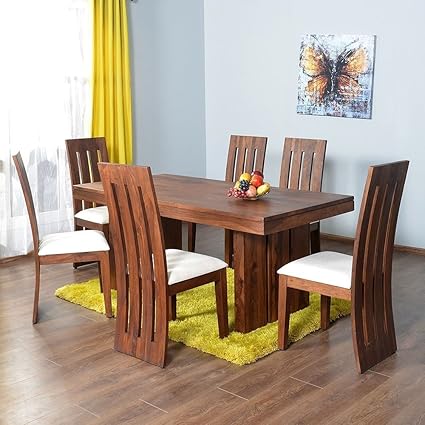 Mamta Decoration Sheesham Wood Dining Table Set for Living Room | with 6 Chair | Teak Finish