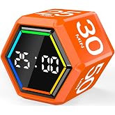 Rotating Pomodoro Timer Cube 3/5/10/25/30/50 min with Colorful Visual Bar | Desk Productivity Flip Timer for Kids Adults, Vibration/Silent/Sound, Adjustable Volume, for ADHD Study Work, Orange