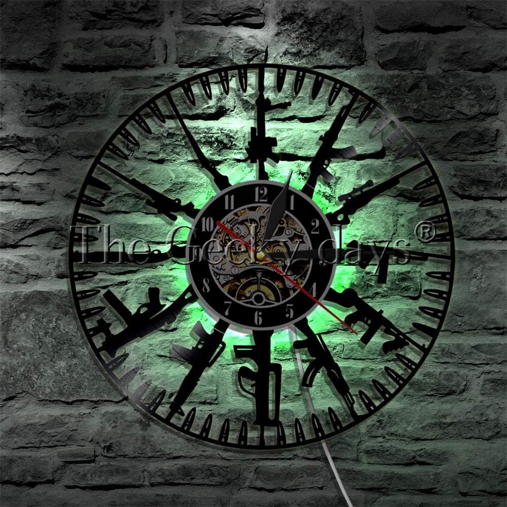 Amazon Co Jp バレットタイムビニールレコードウォールハンギングクロックガンミリタリーウォールクロックガンファミリータイムピースソルジャーとミリタリーファンギフトledナイトライト付き ホーム キッチン
