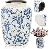 Goaste Vintage Blue and White Porcelain Vase, 7.7 Inch Chinoiserie Ceramic Flower Vase, Decorative Ice Crackle Pottery Vases, Handmade Oriental Floral Terracotta for Home Decor, Table Centerpiece