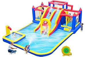 Easyair Deluxe Large Inflatable Water Slide for Big Kids, 20.5 ft L x 16.4 ft W x 7.6 ft H Water Bounce House, Outdoor Blow Up Pool, Climbing Wall, Basketball Hoop, Throw Ball Game, with 950W Blower