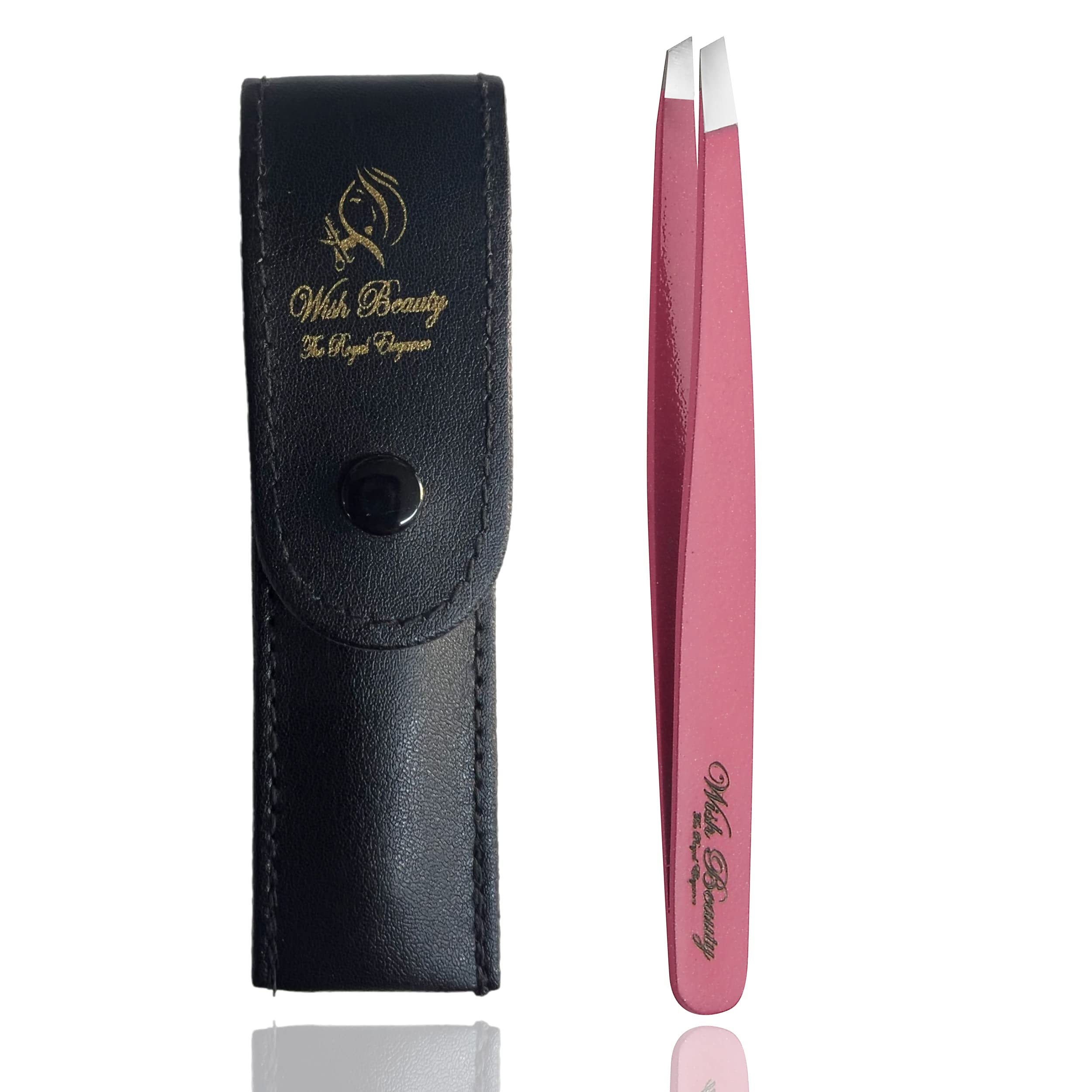 Wishbeauty Small Eyebrow Tweezers - Pink Mini Slanted Stainless Steel Tweezer for Travel & Purse - Precision Hair Plucking & Grooming