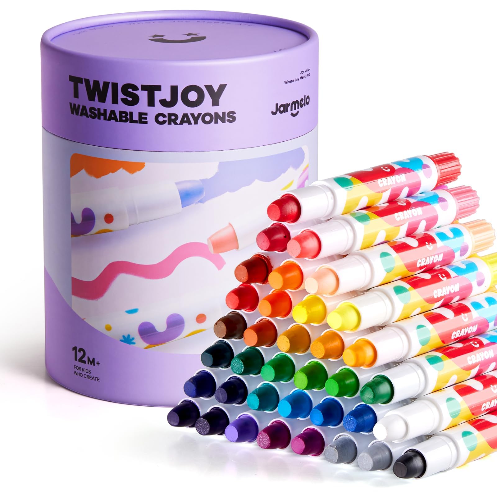 Jar Melo TwistJoy Jumbo Crayons for Kids, 36 Colors Non Toxic Chunky Crayon for Toddlers Easy to Hold, Washable & Safe Colouring Crayons, Art Gift for Boys and Girls