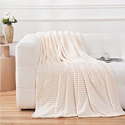 Puncuntex Flannel Fleece Throw Blanket Cream White
