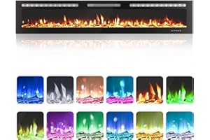 HIPICUTE 50 Inch Built-In Electric Fireplace, 750/1500W Wall Mounted Recessed Heater with Remote, Timer, Touchscreen, 12 Flame Effects, Adjustable Brightness, Low Noise Linear Fireplace for Living Room Bedroom