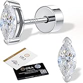 LANKRALOVNA Moissanite Stud Earrings for Women, D Color VVS1 Hypoallergenic S925 Sterling Silver 14k Gold/White Gold Plated Flat Back Marquise/Round Cut Helix Cartilage Piercing Anniversary Jewelry