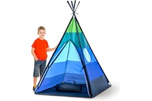 USA Toyz Happy Hut Teepee Tent for Kids - Indoor Pop Up Teepee Kids Playhouse Tents for Boys, Girls, Toddlers with Portable Storage Bag (Blue)