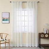Off White Sheer Curtains &amp; Drapes 108 Inches Long Thin Textured Transparent | Linen Light Filtering Curtains Living Room Dining Bedroom Rustic Elegant Decor 2 Panels Rod Pocket Window Treatments Cortinas