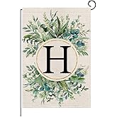 wyooxoo Monogram Letter H Floral Garden Flag 12x18 Inch Double Sided For Outside Small Burlap Family Last Name Initial Outdoor Yard Flag (H)
