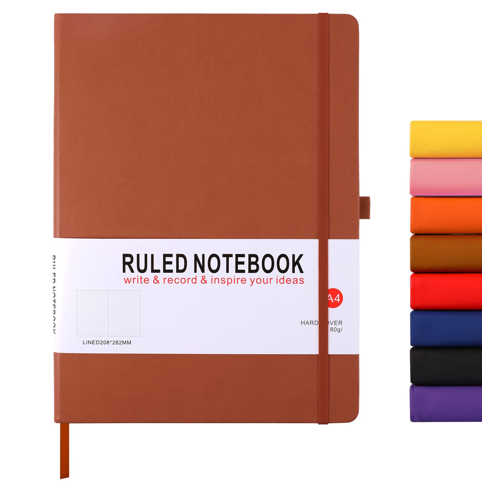 A4 Notebook, Notebook A4 Journal Notebook Hardcover Notepad with Bookmark Composition Notebooks, Pen Loop, and Elastic Closure, 8.3" X 11.18"，Brown