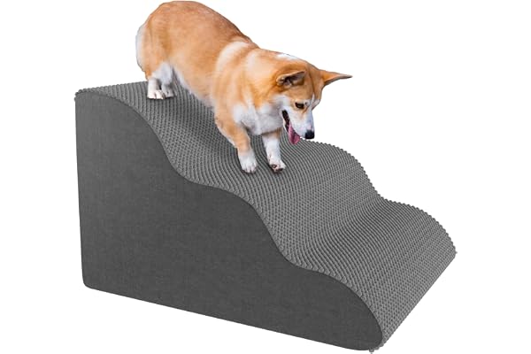 Pet Stairs for Small Dogs and Cats, Comfortable Curved Design with Waterproof Cover, High-Density Foam Steps for Beds or Sofa