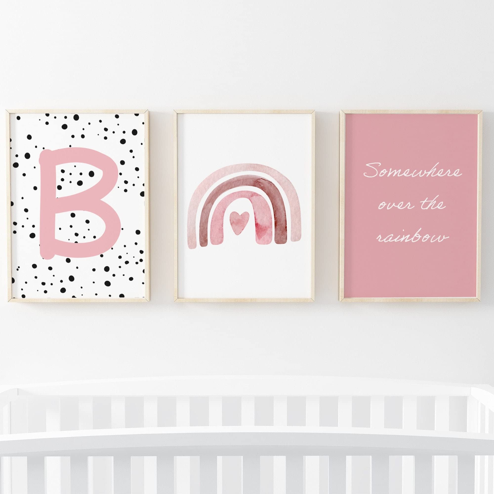 Pompom Prints® Set of 3 Girls bedroom Prints, Rainbow Nursery Prints, Scandi Boho Style Nursery Decor, Playroom Prints [Picture frames not included] (A4, B)