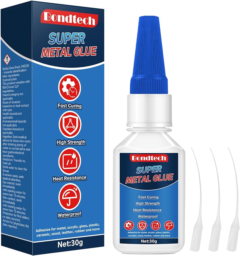 Bondtech Metal Glue 30 g Clear Instant Bond for Metal Waterproof Heat-Resistant