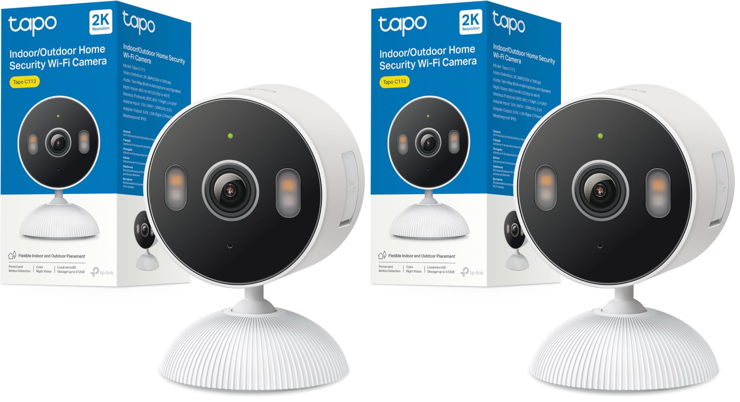 Tapo C113 – Smart Camera 2K 3MP | Indoor/Outdoor IP65, AI Detection, Color Night Vision, Two-Way Audio, Local/Cloud Storage (Paquete de 2)