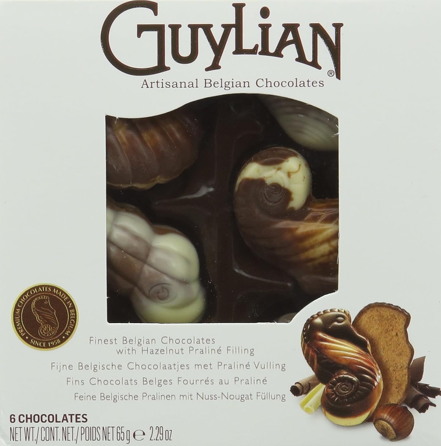 GuyLian Original Praline Seashells Chocolates 65 g (Pack of 6, Total 36