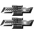 Front & Tailgate Bowtie Overlay Metal Flag Emblem for (2016-2019 Silverado 1500, Chrome/Black)
