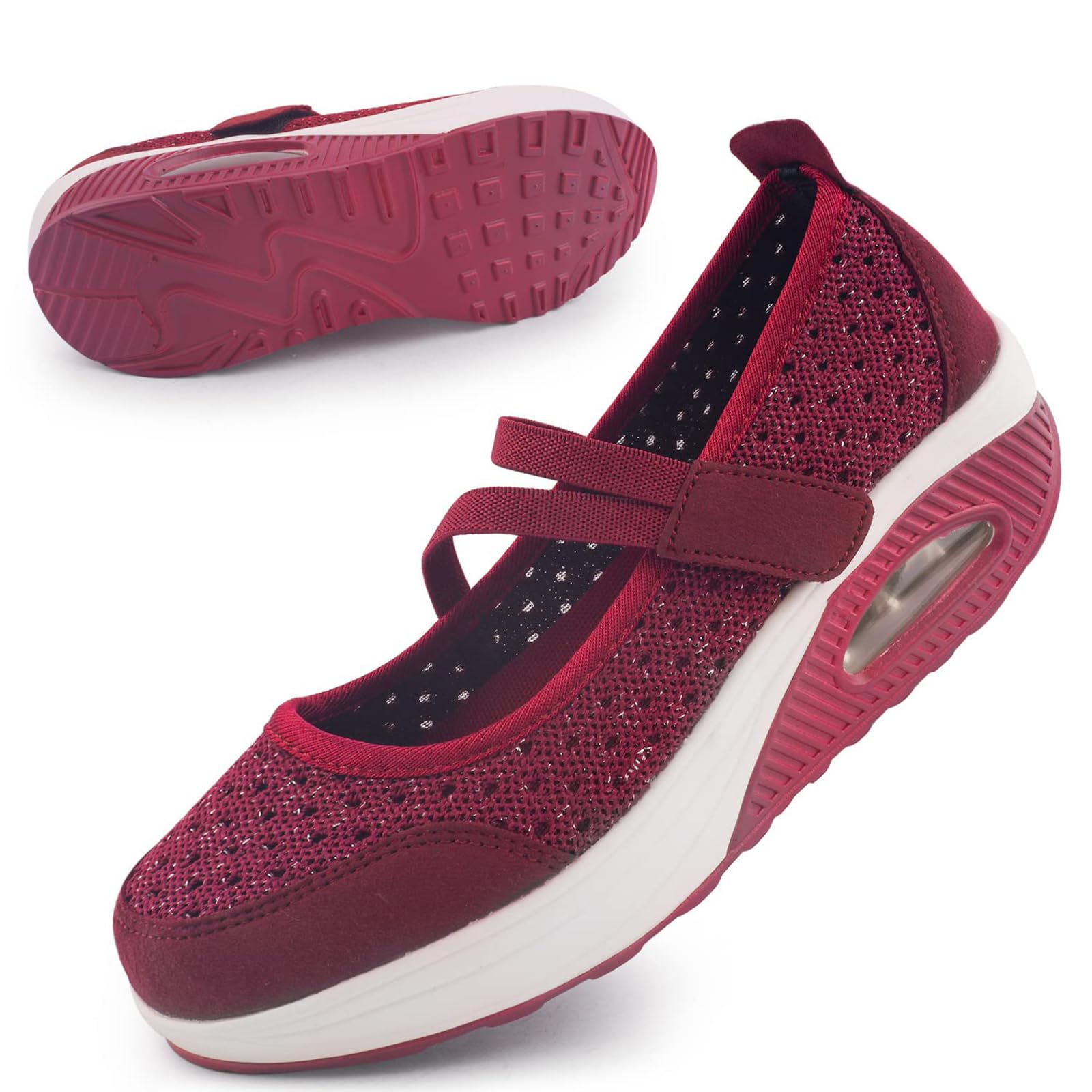 Photo 1 of Women's Comfortable Working Nurse Shoes Non-Slip Adjustable Breathable Walking Buffer Fitness Casual Nursing Orthotic Lightweight Shoes US/5.5 Ad-RED