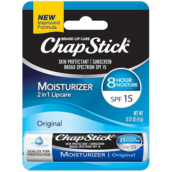CHAPSTICK MOISTURIZER 2-IN-1 LIPCARE SPF 15, ORIGINAL – SUNSCREEN LIP BALM WITH ALOE VERA AND VITAMIN E, 0.15 OZ EA