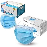 Jumbl Blue Disposable Face Masks 50-Pack of Adult Size and 50-Pack of Kids Size | Protective 3-Ply Breathable…