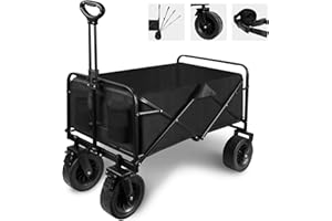 HYZSWGC Collapsible Folding Garden Cart with Brake, Outdoor Camping Wagon with 360 Degree Swivel 8" Off-Road Wheels and Adjustable Handle, 330lbs Weight Capacity Park Utility Picnic Camping Cart, Black