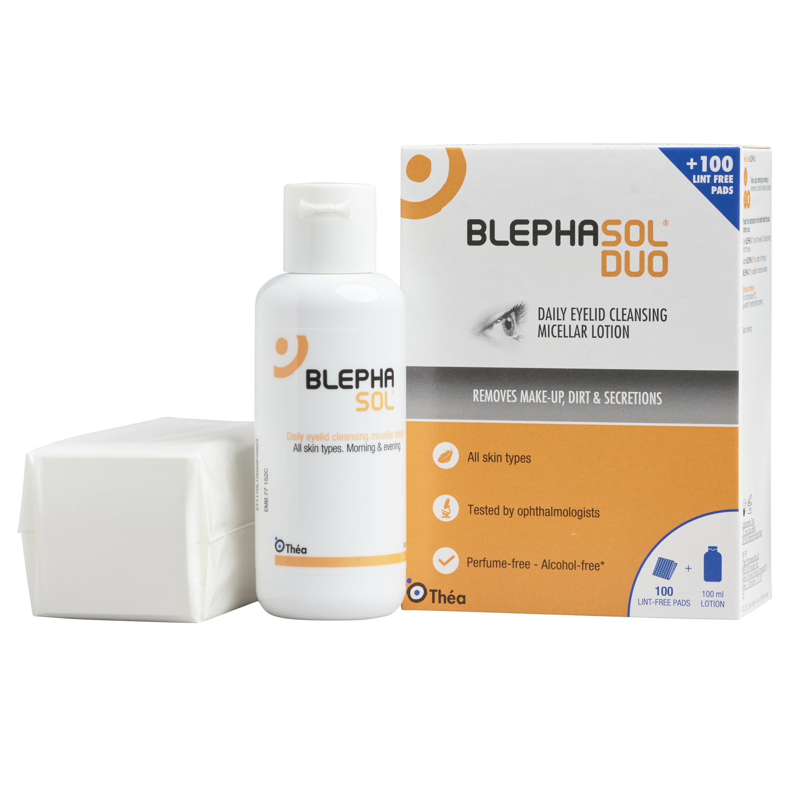 Blephasol Duo 100 ml Micellar Eyelid Cleansing Lotion with 100 Lint-Free Pads | Effective and Gentle Cleansing for Make-Up Removal, Inflamed and Sensitive Eyelids | Soap & Alcohol-Free