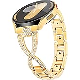 G-ficu 20mm X-Shape Band for Samsung Galaxy Watch 7 6 5 4 FE Band 40mm 44mm /5Pro/6 4 Cassic/Watch 3 41mm/Active 2, Women Bling Diamond Metal Strap for Samsung Watch Bands 7 6 5 4 FE-Gold
