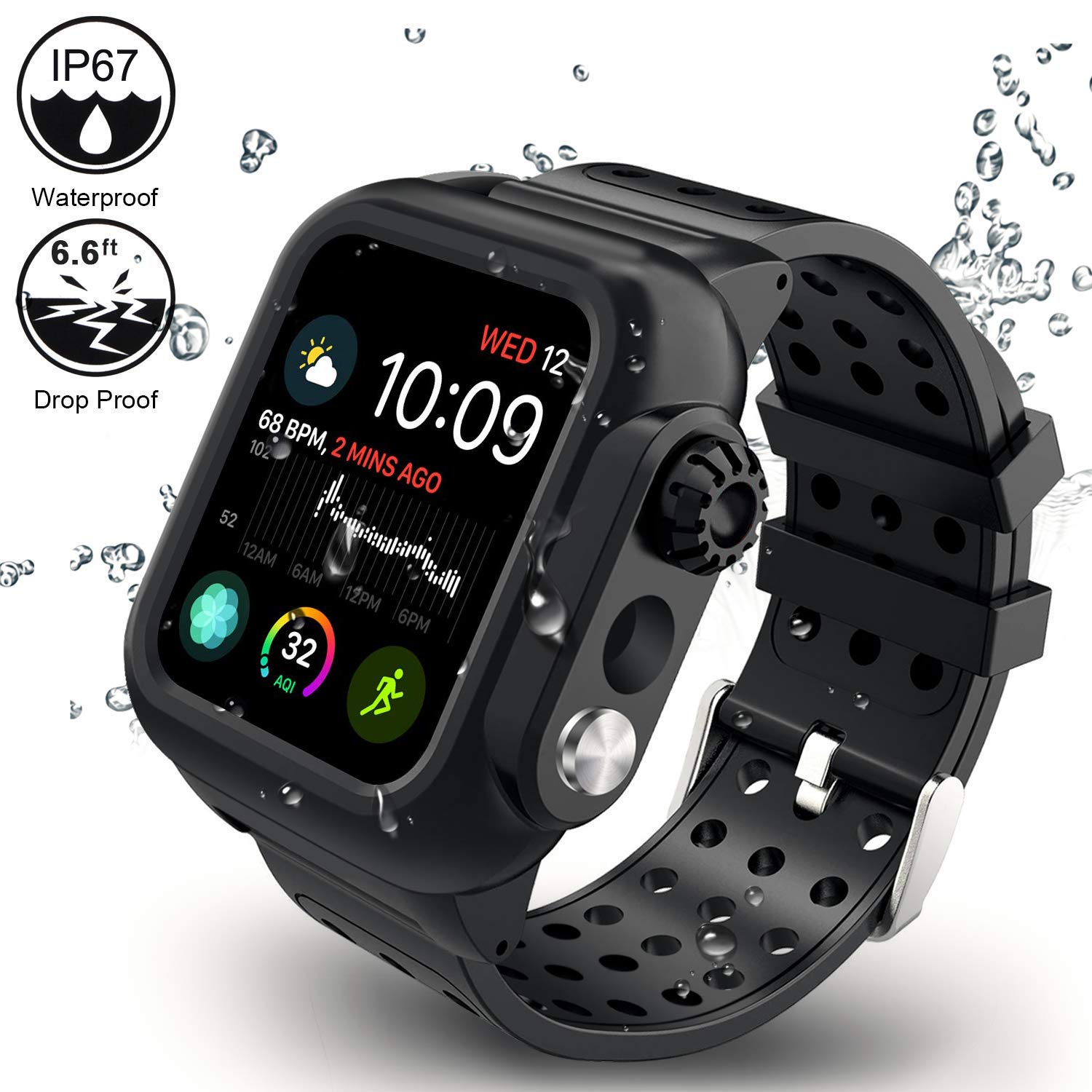 Twinkk Waterproof Case Compatible for Apple Watch Series 4 40mm with Built-in Screen Protector and Silicone Watch Band-Black