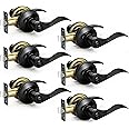 Sopoby 6 Pack Matte Black Door Handles Privacy Door Levers, Heavy Duty Wave Style Bed/Bath Door Locks Interior Door Knobs, Reversible Levers for Right/Left Handed Doors
