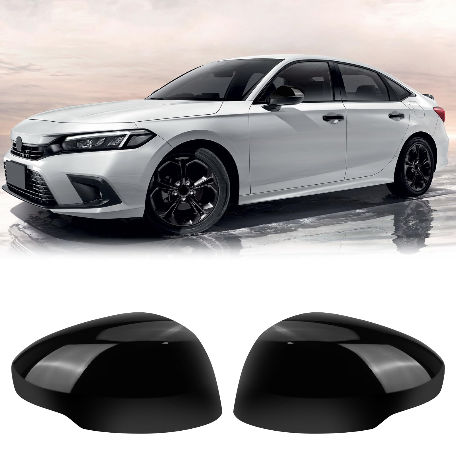 Photo 1 of 1 Pair Side Mirror Covers Cap Housing Compatible with 2022-2025 11th gen Honda Civic Touring Sedan, Sport Touring Hatchback,Type R with Turn Signal Model (Black, Normal)
