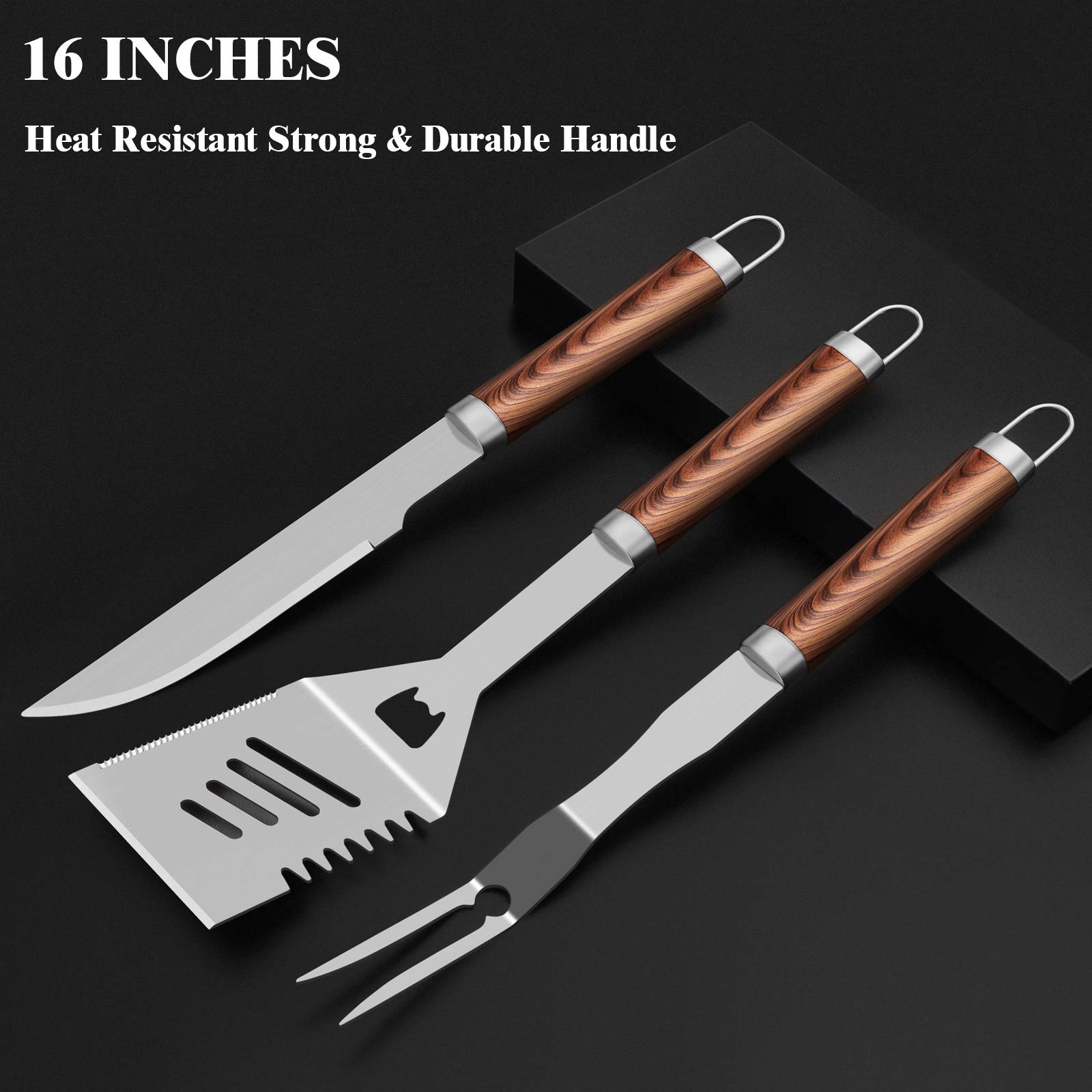 ROMANTICIST 25pcs Extra Thick BBQ Grill Accessories, Christmas Grilling Gifts Set for Men Dad, Heavy Duty Grill Tools Utensils Kit with Spatula, Tongs in Aluminum Case for Birthday Brown