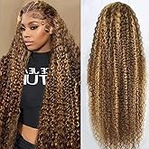 Tylokra 30inch Highlight Ombre Lace Front Wig Human Hair 13x6 HD Honey Blonde 4/27 Deep Wave Lace Frontal Wigs Glueless Wigs Human Hair