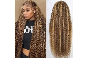 Tylokra 30inch Highlight Ombre Lace Front Wig Human Hair 13x6 HD Honey Blonde 4/27 Deep Wave Lace Frontal Wigs Glueless Wigs Human Hair