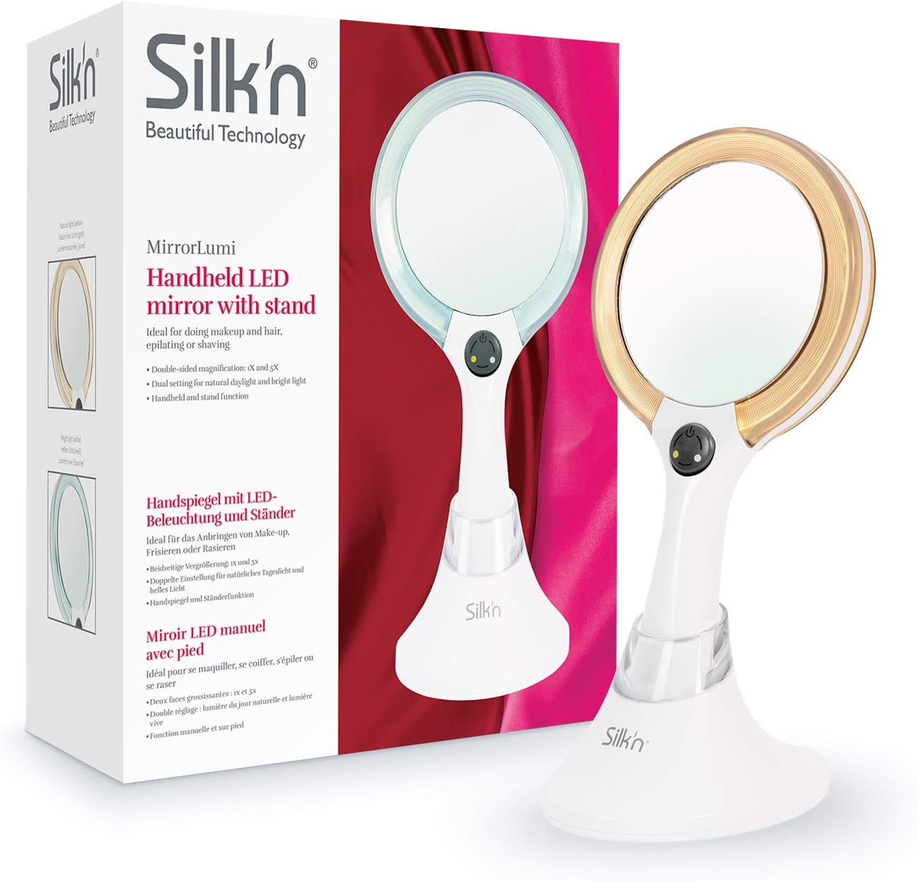 Silk N Mirrorlumi Led Mirror Natural Daylight And Bright Light Double Sided 5x Magnification White 1 Piece Amazon Co Uk Beauty
