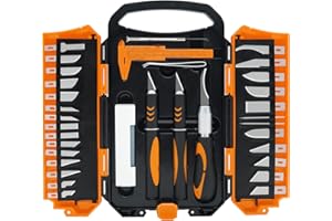 MANUFORE 34pcs Large Exacto Knife set Deluxe Craft Precision Knife Set Include 3pcs Craft Knives with Anti-Slip Rubber Grip, 25pcs Different Blades, 2pcs Needles, Sharpening Stone, Screwdriver