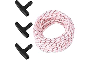 1Roll Recoil Starter Rope 15-Meter, 4mm Diameter Pull Cord with 3pcs Universal Starter Handle Replacement for Husqvarna Stihl