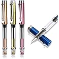 Bewudy 4 Pcs Refillable Fountain Pen Transparent Caligraphy Pens for Writing Upgrated Fine Nib Piston Filling Fountain Pen