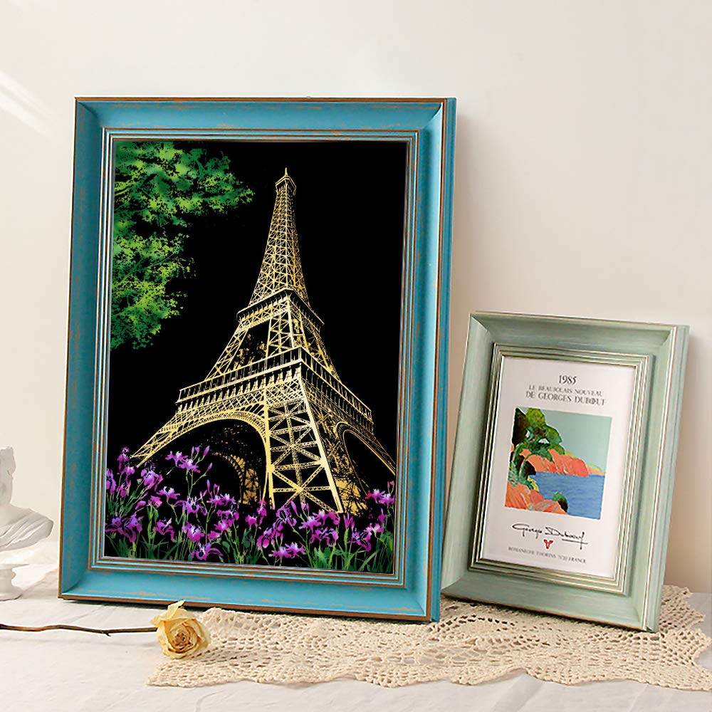 Scratch Painting Kits for Adults & Teens, Craft Art Set, Rainbow Scratch Art Painting Paper, Sketch DIY Night View Scratchboard, 16'' x 11.2'' Creative Gift with 3 Tools kit (Eiffel Tower/Big Ben)