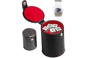 Cyber-Deals Set of Dice Cup with Storage Compartment Black PU Leather Red Felt Lined + (5) 16mm Poker Dice (Gift Boxed) (Poker (Squared Corners, Clubs Ace) - White)