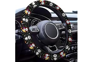 GENANY Spooky Skeleton Couple Christmas Steering Wheel Cover, Non-Slip Neoprene Car Steering Wheel Cover, Breathable Steering Wheel Covers, Sweat-Absorbing Accessories, Christmas Auto Gifts