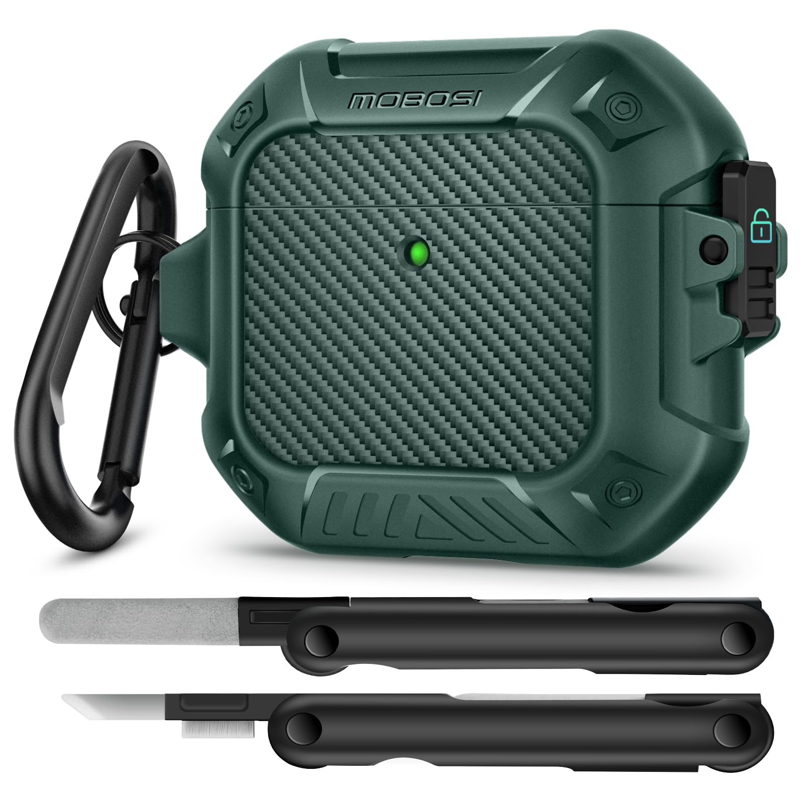 Photo 1 of MOBOSI for AirPods 4 Case with Cleaner Kit, Compatible with AirPods 4th Generation Case Cover (2024) with Secure Lock & Keychain, Powerful Drop Protection, Shockproof Protective Hard Shell, Green