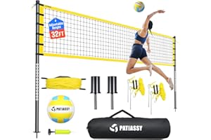 Patiassy Portable Volleyball Net Set for Backyard, Beach & Outdoor - Regulation Size, Height-Adjustable Poles, PU Volleyball with Pump, Carrying Bag
