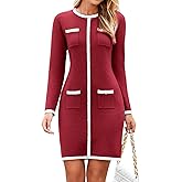 Simplee Womens Fall Sweater Dress Winter Knitted Long Sleeve Bodycon Mini Work Dress Casual Holiday Short Party Dresses